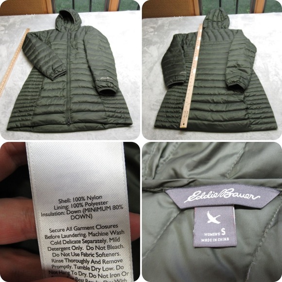 Eddie‎ Bauer Down Jacket Womens Small Green Hooded Lightweight Puffer Parka Puff - Picture 1 of 15